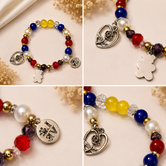 Pulsera Elástica | charms : flor,Love y osito
