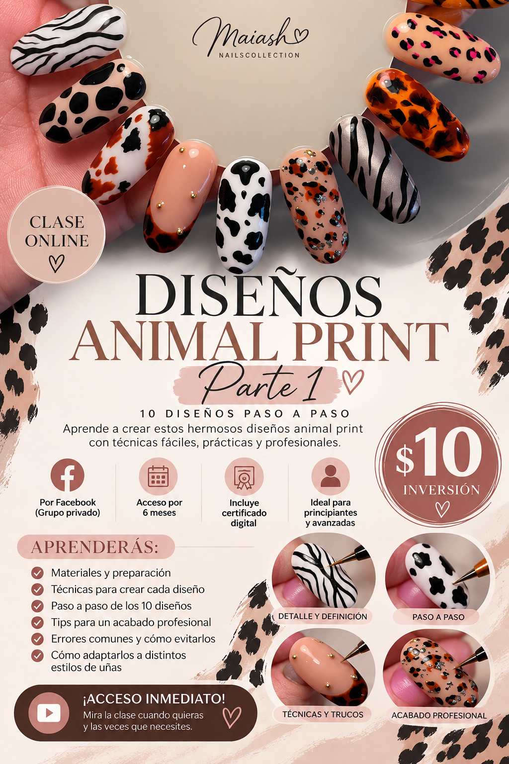 Clase Online Animal Print Part 1  | Acceso 6 Meses | Plataforma para la clase facebook