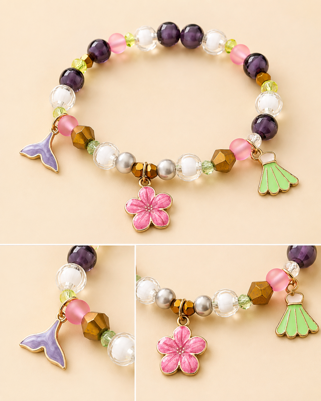 Pulsera Elástica | charms : flores  y cola
