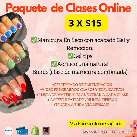 Clases online paso a paso de Gel tips y Manicura en seco con Gel y acrílico / Bonus ( manicura combinada )  - plataforma vía Facebook y Instagram - todo será a tu paso- incluye lista de materiales.